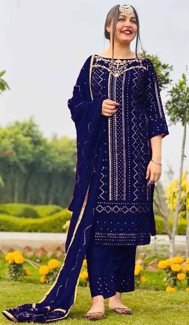 Mystic Blue Color Heavy Georgette Designer Party Wear Salwar Suit - 2529139976