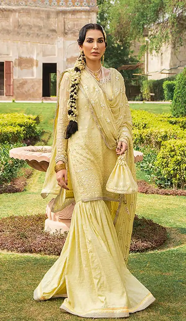 Yellow Color Georgette Designer Wedding Wear Sharara Suit - 2530139977
