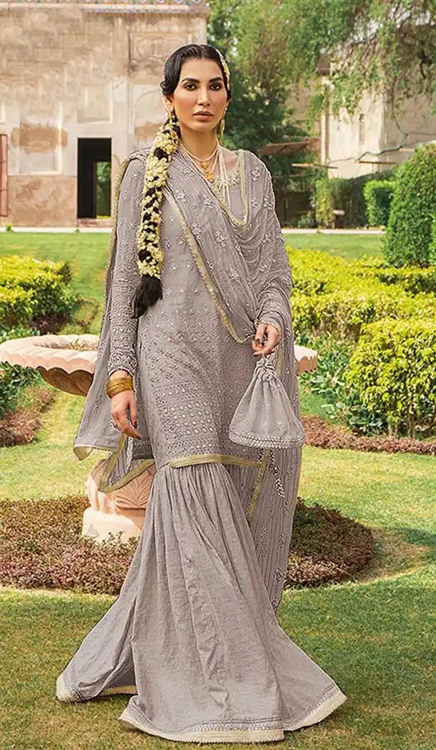 Grey Color Georgette Designer Wedding Wear Sharara Suit - 2530139981