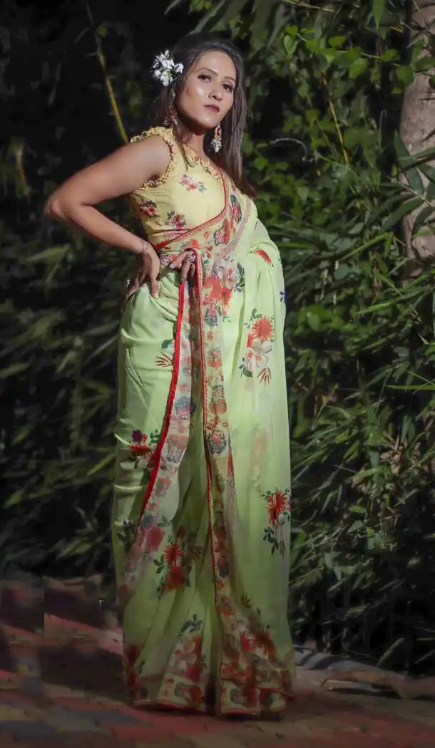 Yellow Color Heavy Japan Satin Casual Wear Printed Saree - 2518139911