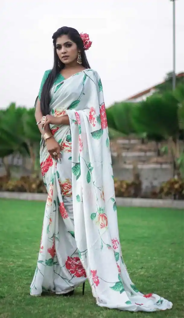 Adorable Multi Color Heavy Japan Satin Casual Wear Printed Saree - 2518139918