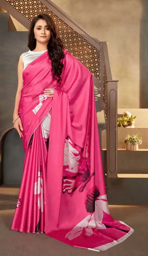 Pink Color Satin Crepe Casual Wear Digital Printed Saree - 2526139954