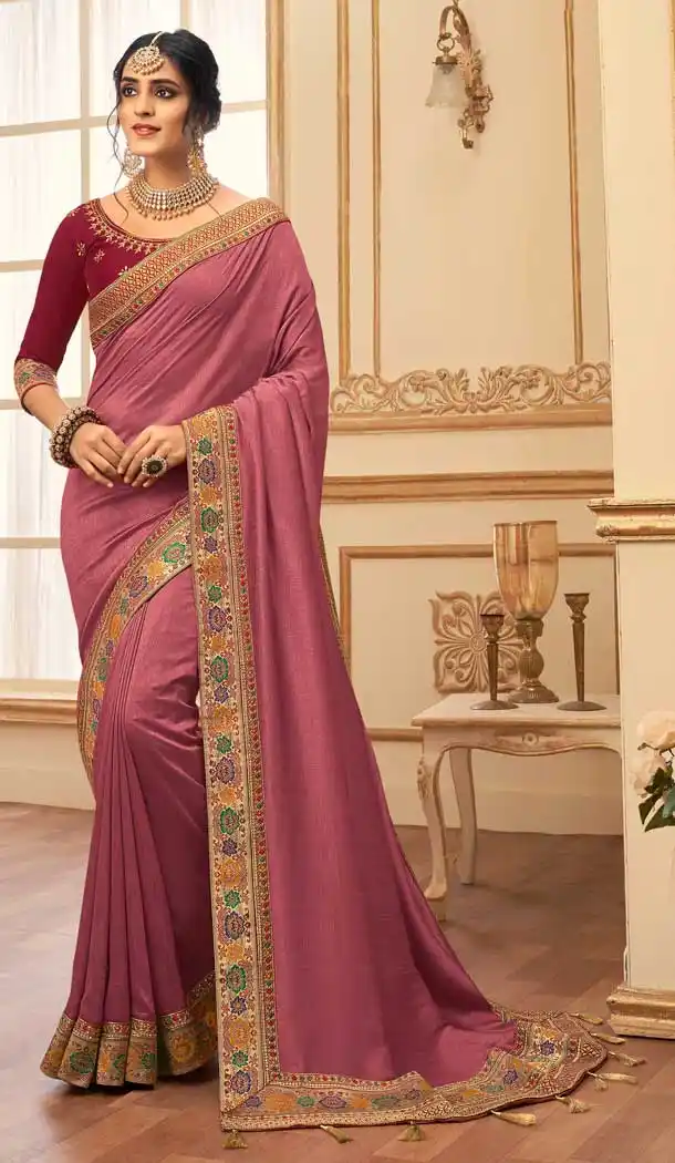 Pink Color Vichitra Silk Traditional Party Wear Saree - 2538140047