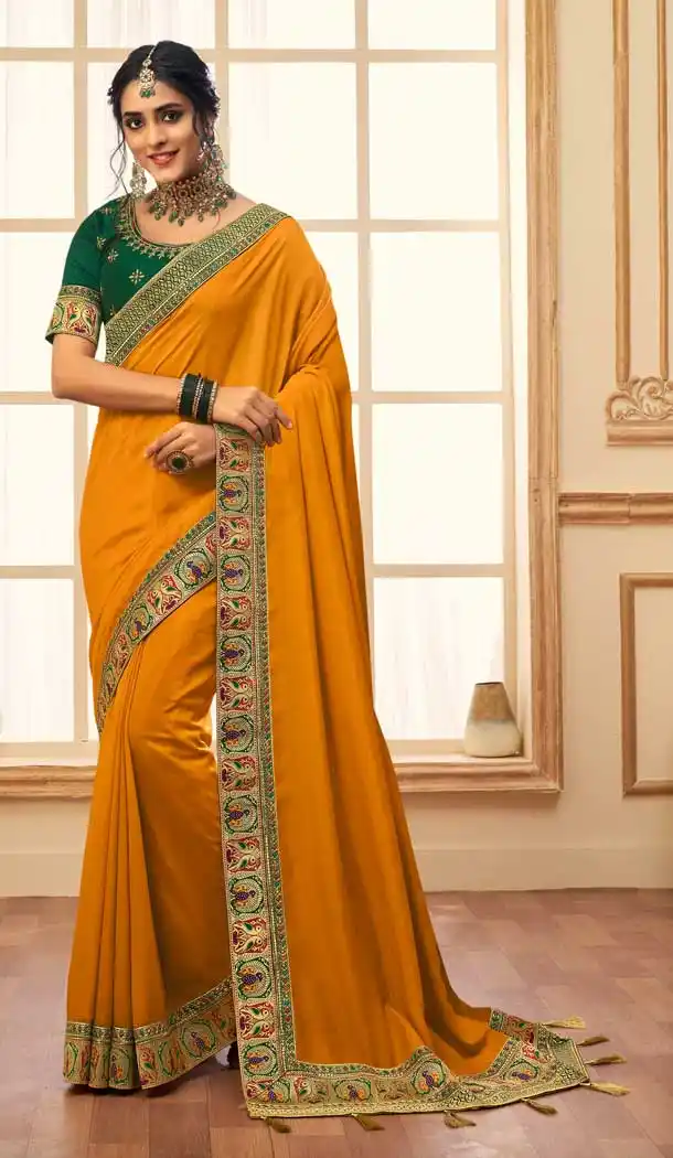 Yellow Color Vichitra Silk Traditional Party Wear Saree - 2538140050