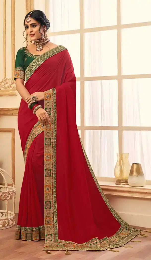 Dark Pink Color Vichitra Silk Traditional Party Wear Saree - 2538140052