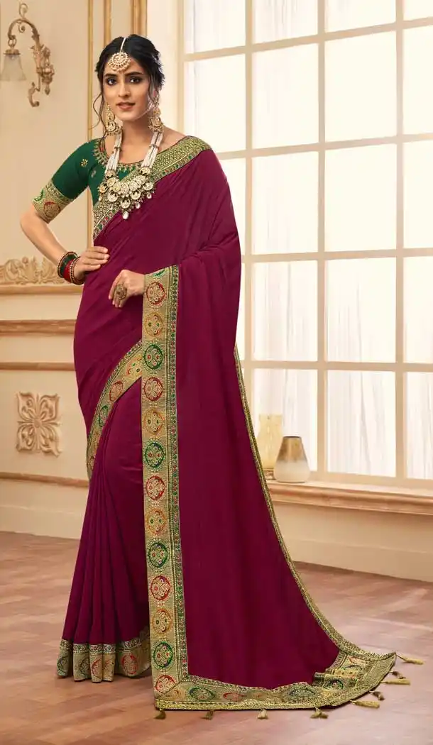 Purple Color Vichitra Silk Traditional Party Wear Saree - 2538140054