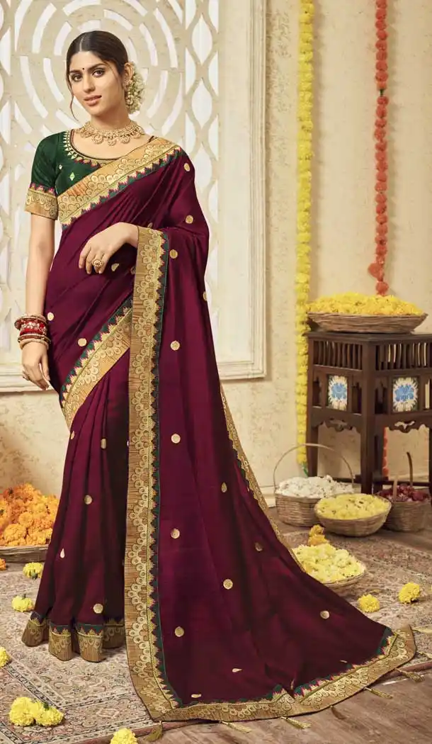 Purple Color Vichitra Silk Embroidery Casual Wear Saree Blouse - 2539140058