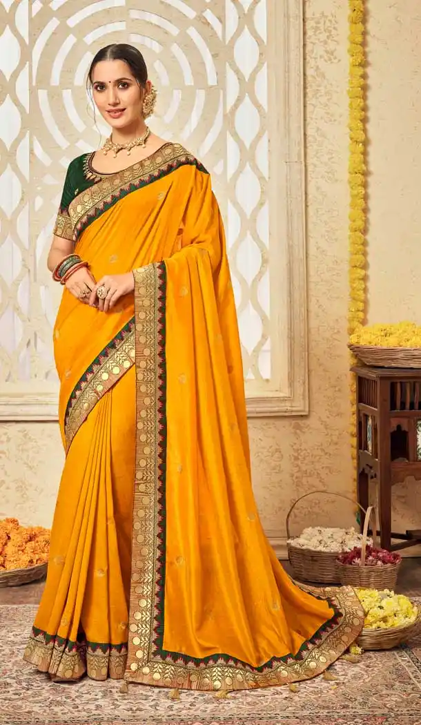 Yellow Color Vichitra Silk Embroidery Casual Wear Saree Blouse - 2539140061