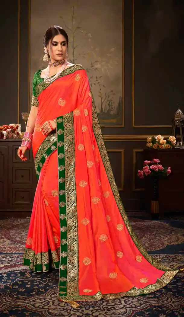 Pink-Orange Color Sana Silk Traditional Party Wear Saree - 2539140064