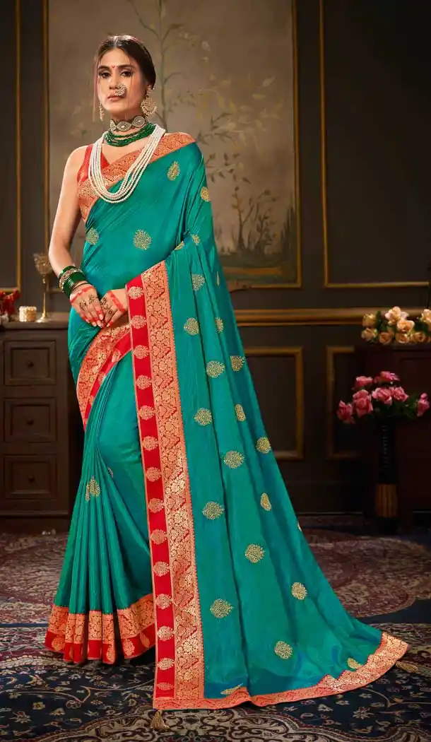 Cyan Blue Color Sana Silk Traditional Party Wear Saree - 2539140067