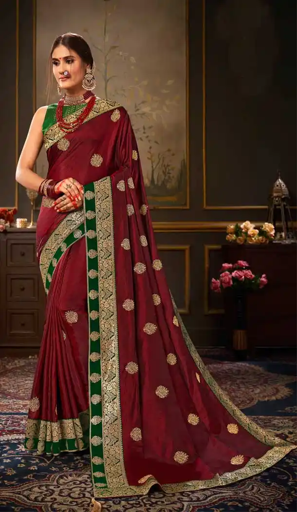 Maroon Color Sana Silk Traditional Party Wear Saree - 2539140070
