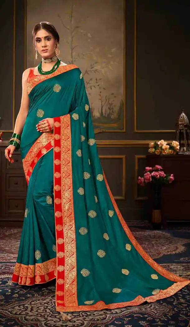 Teal Blue Color Sana Silk Traditional Party Wear Saree - 2539140072