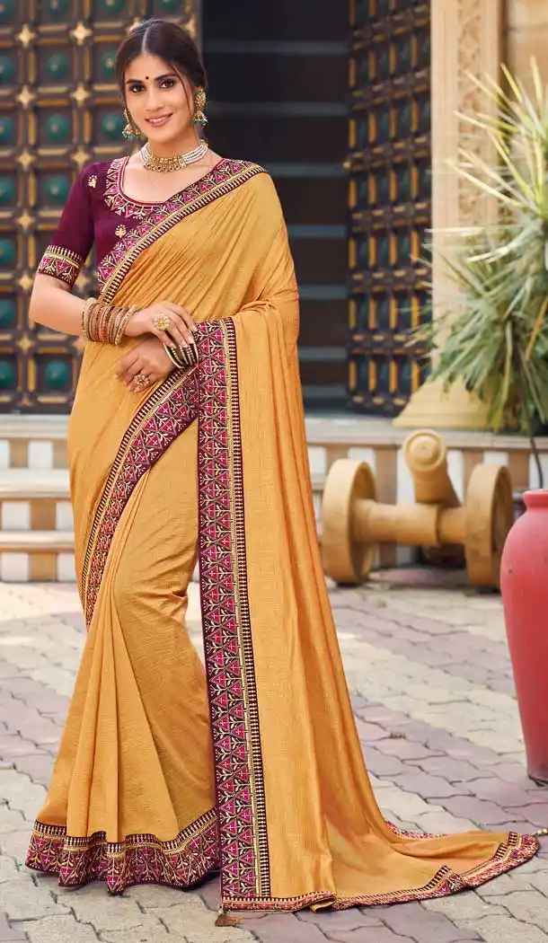 Rust Color Vichitra Silk Casual Party Wear Saree - 2539140075