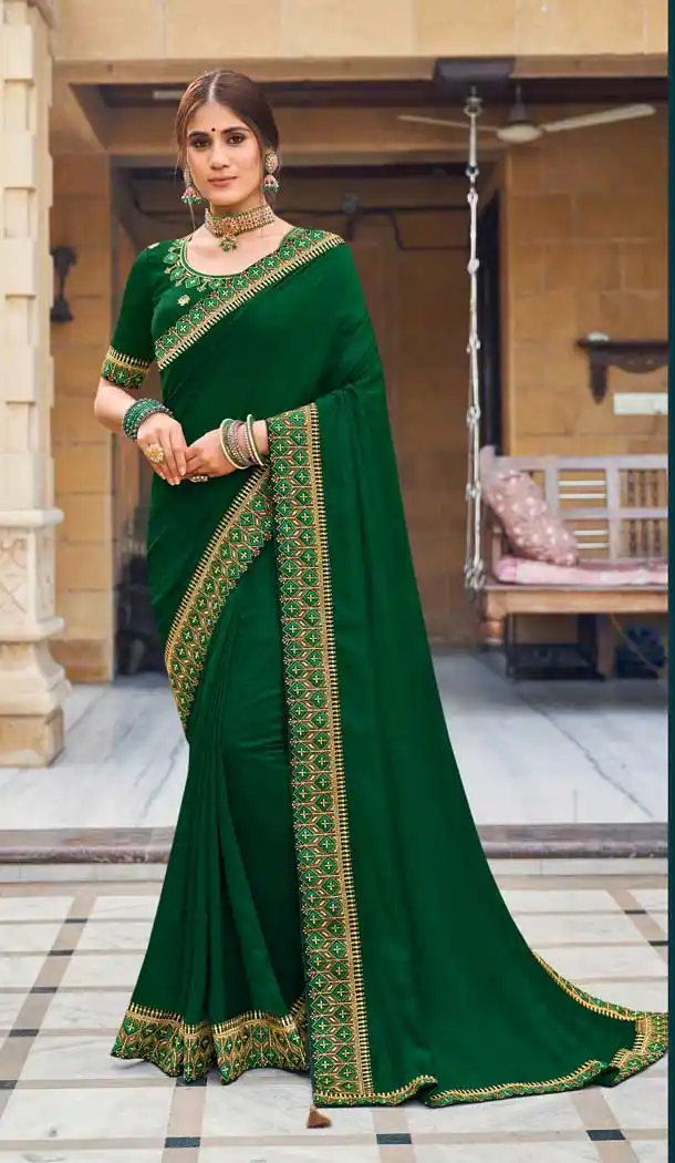 Green Color Vichitra Silk Casual Party Wear Saree - 2539140076