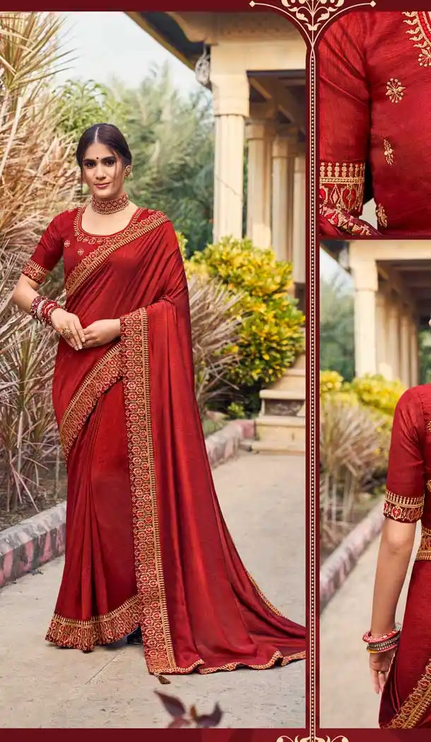 Maroon Color Vichitra Silk Casual Party Wear Saree - 2539140079