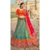 Stunning Teal Blue Color Banarasi Silk Bridal Wedding Wear Lehenga Choli - 2548140113