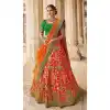 Pretty Red Orange Color Banarasi Silk Bridal Wedding Wear Lehenga Choli - 2548140115