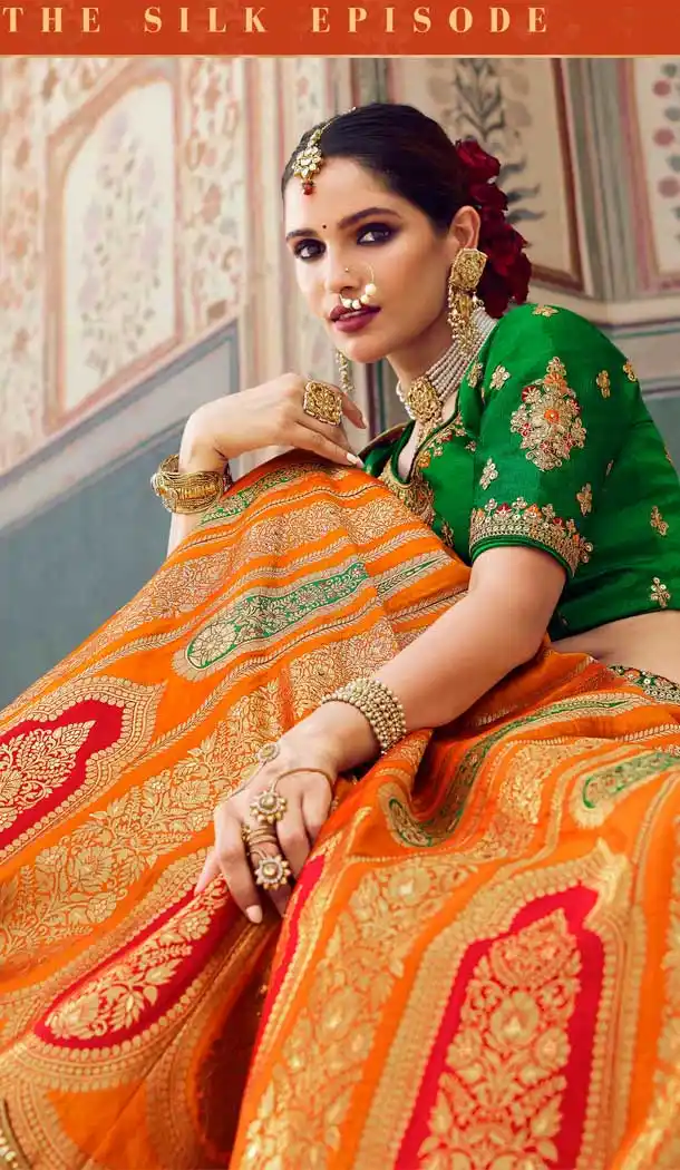 Amazing Orange Color Banarasi Silk Bridal Wedding Wear Lehenga Choli - 2548140117