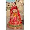 Breathtaking Orange Pink Color Banarasi Silk Bridal Wedding Wear Lehenga Choli - 2548140120