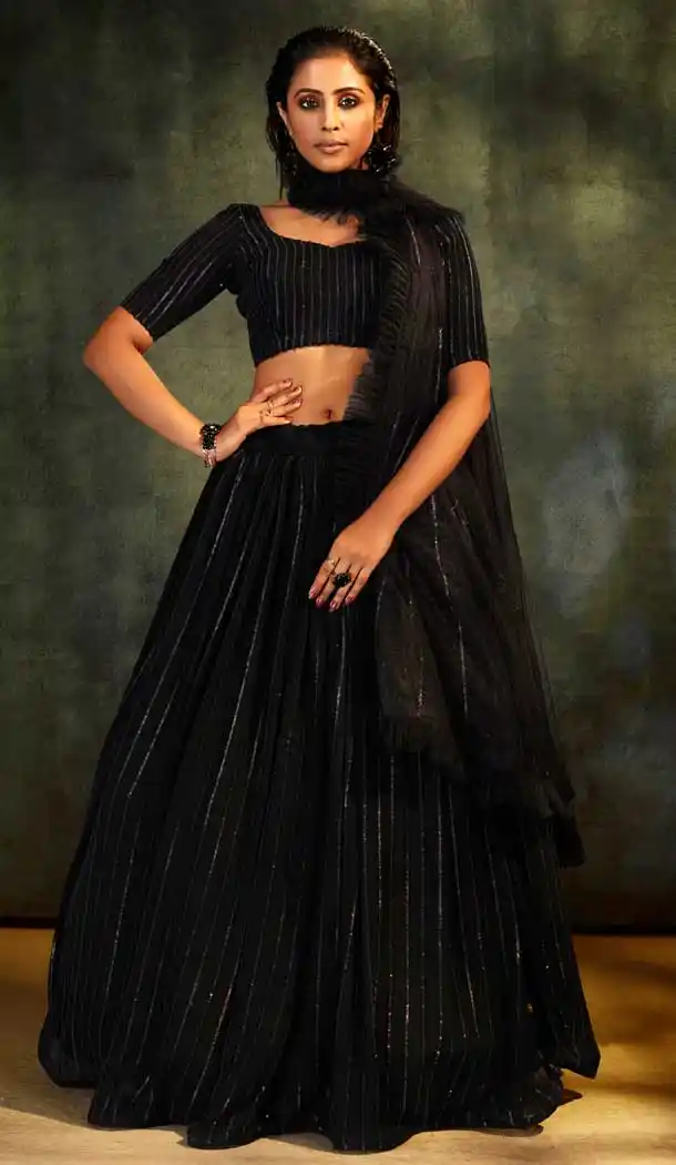 Black Color Real Fox Georgette Designer Party Wear Lehenga Choli - 2550140127