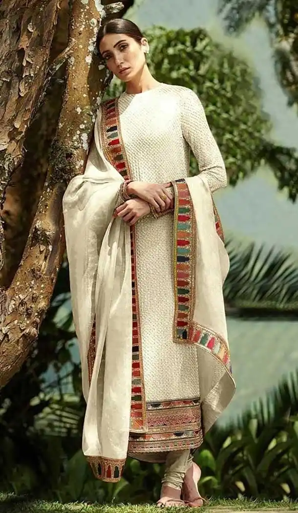 Off White Color Fox Georgette Designer Evening Wear Salwar suit - 2551140135