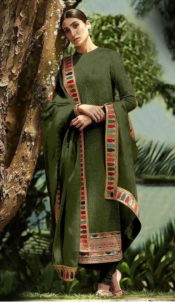Basil Green Color Fox Georgette Designer Evening Wear Salwar suit - 2551140138