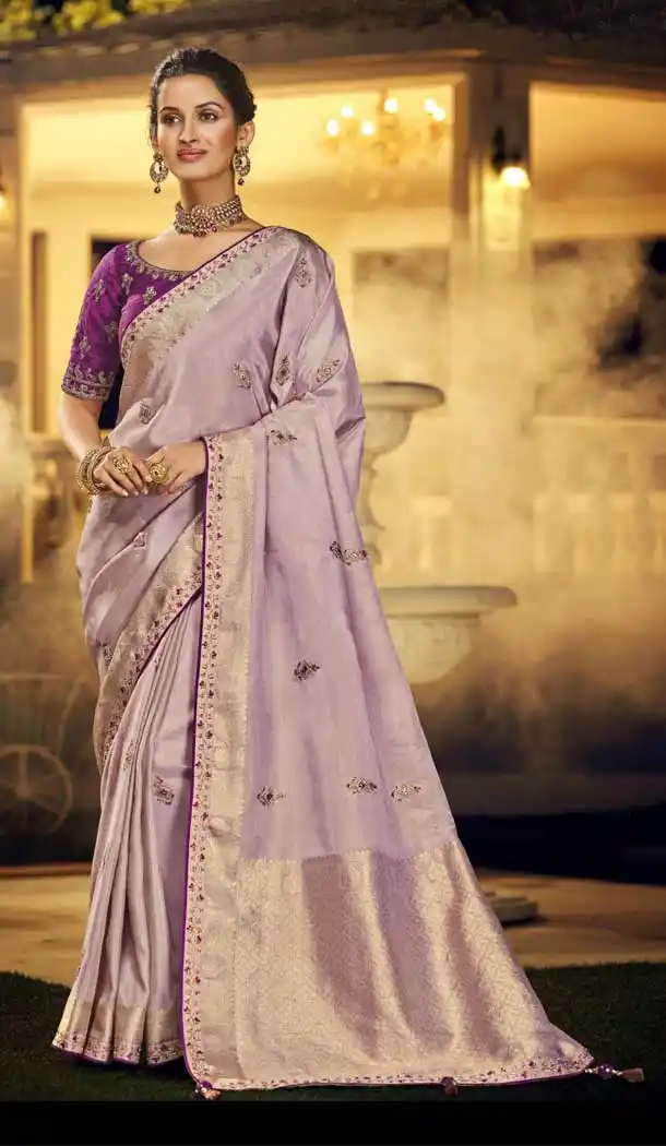 Purple Color Two Tone Satin Silk Designer Party Wear Saree - 2578140378