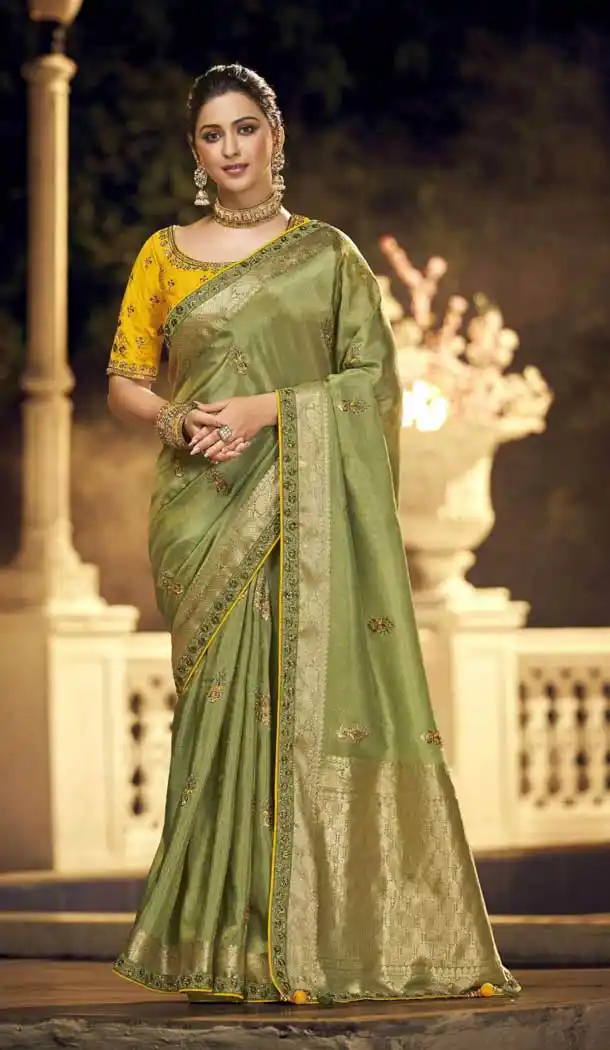 Green Color Two Tone Satin Silk Designer Party Wear Saree - 2578140379