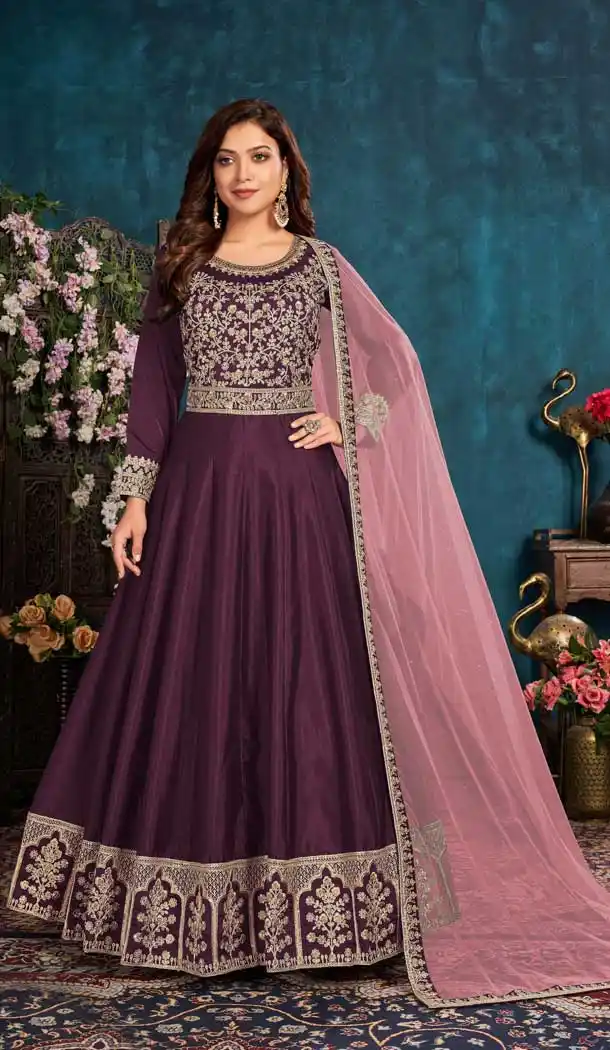 Violet Color Art Silk (Zorba Silk) Anarkali Party Wear Salwar Suit - 2581140394
