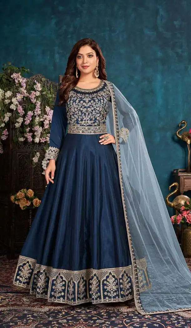 Cobalt Blue Color Art Silk (Zorba Silk) Anarkali Party Wear Salwar Suit - 2581140395