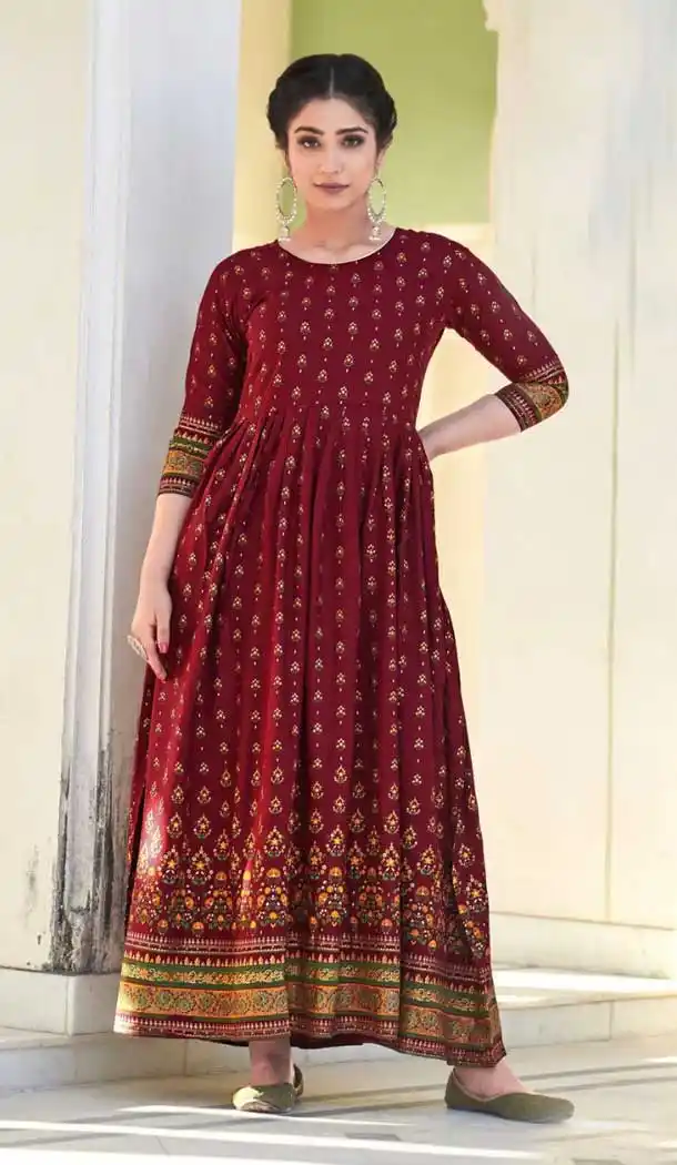 Maroon Color Heavy Rayon Casual Wear Readymade Plus Size Kurti - 25831403402