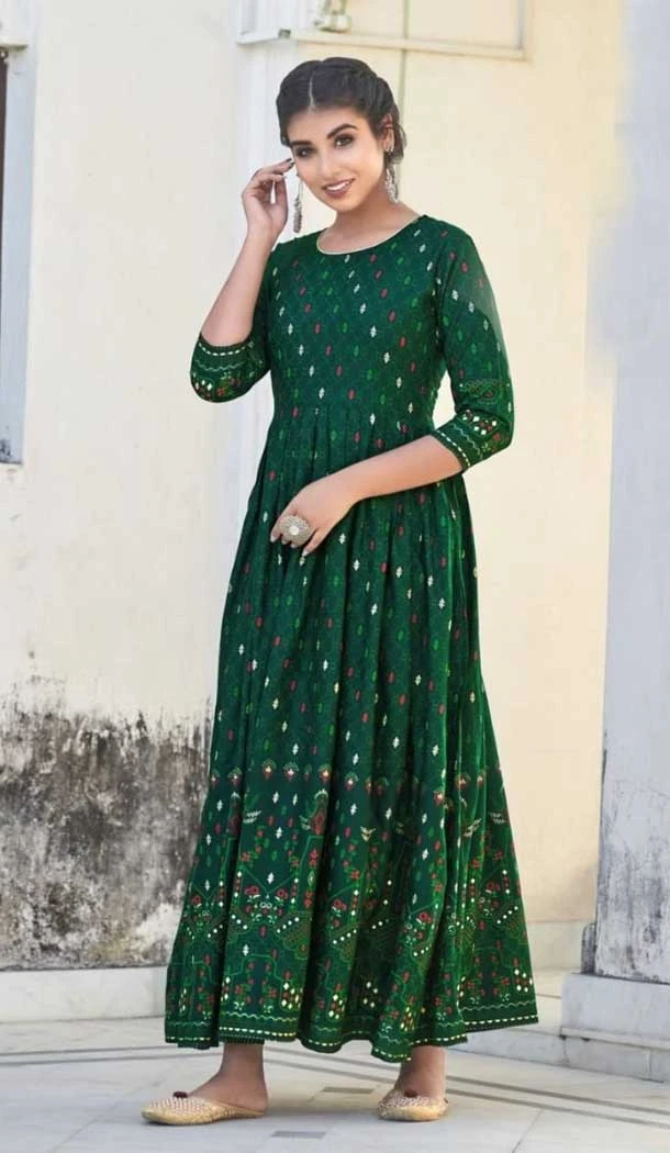 Forest Green Color Heavy Rayon Casual Wear Readymade Plus Size Kurti - 25831403403