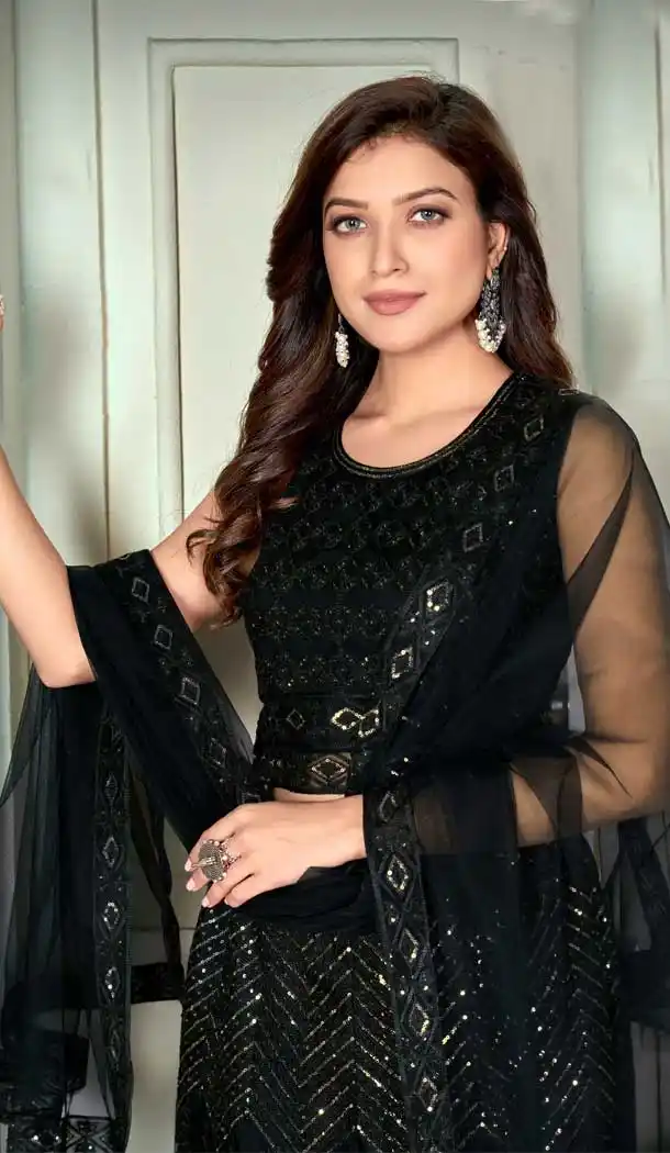 Black Color Net With Canvas Designer Party Wear Lehenga Choli - 2512139869