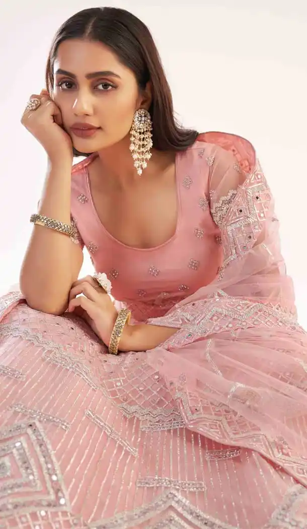 Baby Pink Color Heavy Butterfly Net Bridal Wedding Wear Lehenga Choli - 2617140743