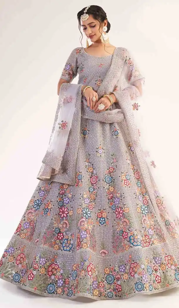 Lavender Color Heavy Butterfly Net Bridal Wedding Wear Lehenga Choli - 2617140750