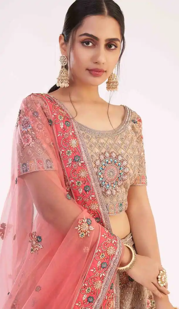 Gold Color Premium Heavy Butterfly Net Bridal Wedding Wear Lehenga Choli - 2617140754