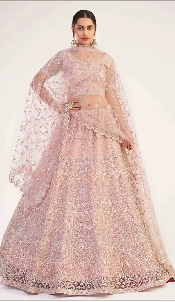 Copper Rose Gold Color Heavy Butterfly Net Bridal Wedding Lehenga Choli - 2617140755