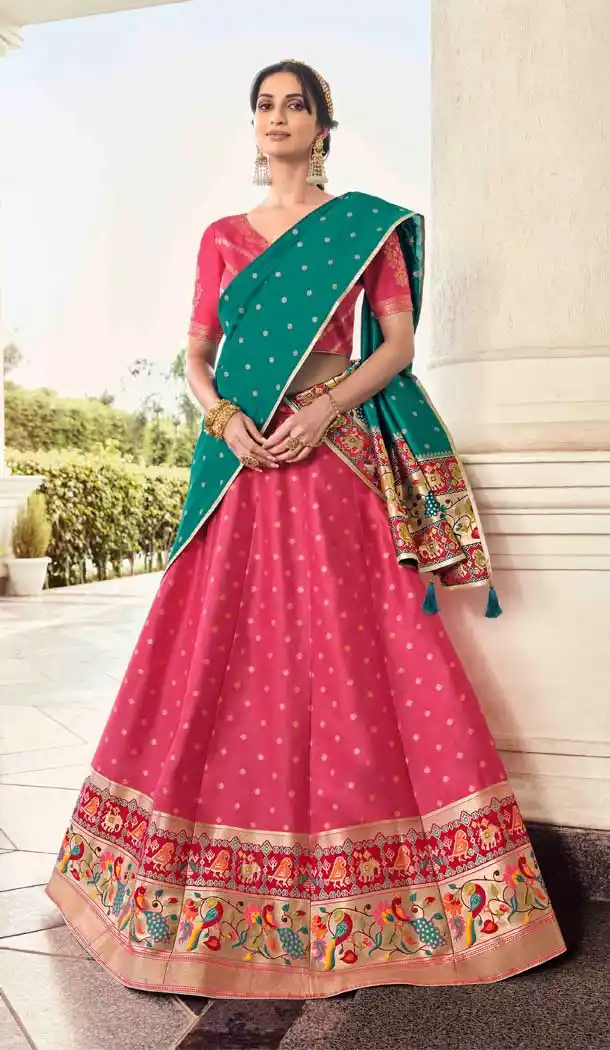 Gajari Color Banarasi With Tassels Party Wear Lehenga Choli - 2618140757