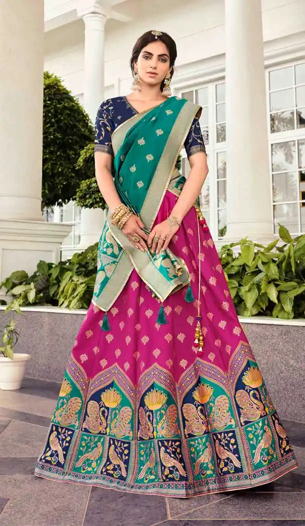 Rani Color Banarasi With Tassels Designer Party Wear Lehenga Choli - 2618140761