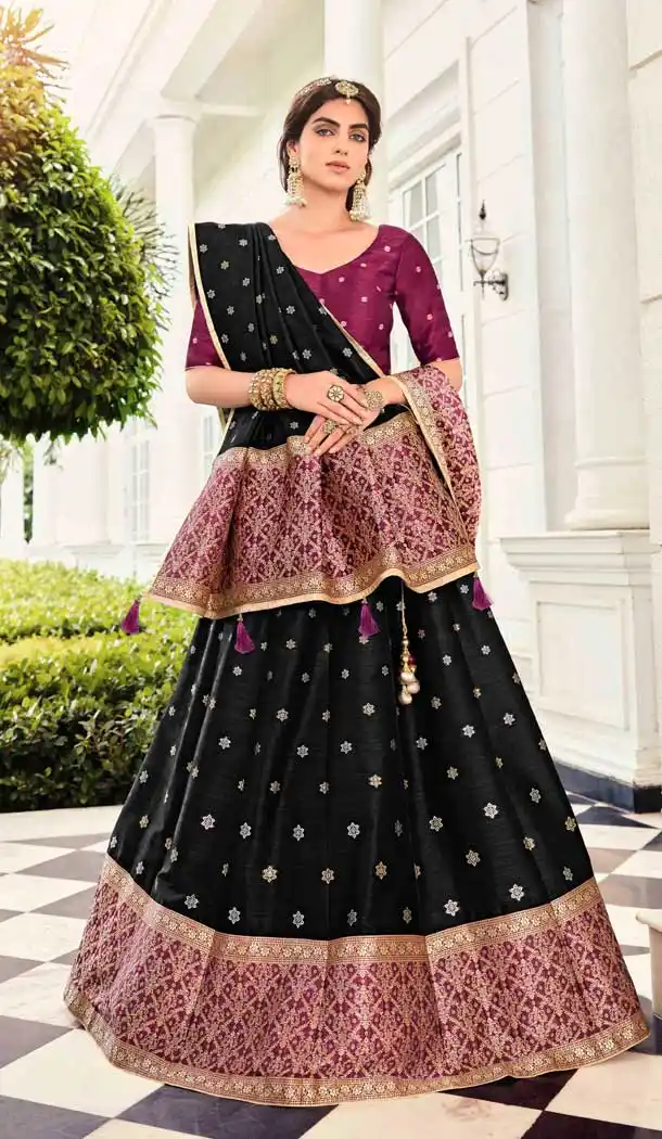 Black Color Banarasi With Tassels Designer Party Wear Lehenga Choli - 2618140763
