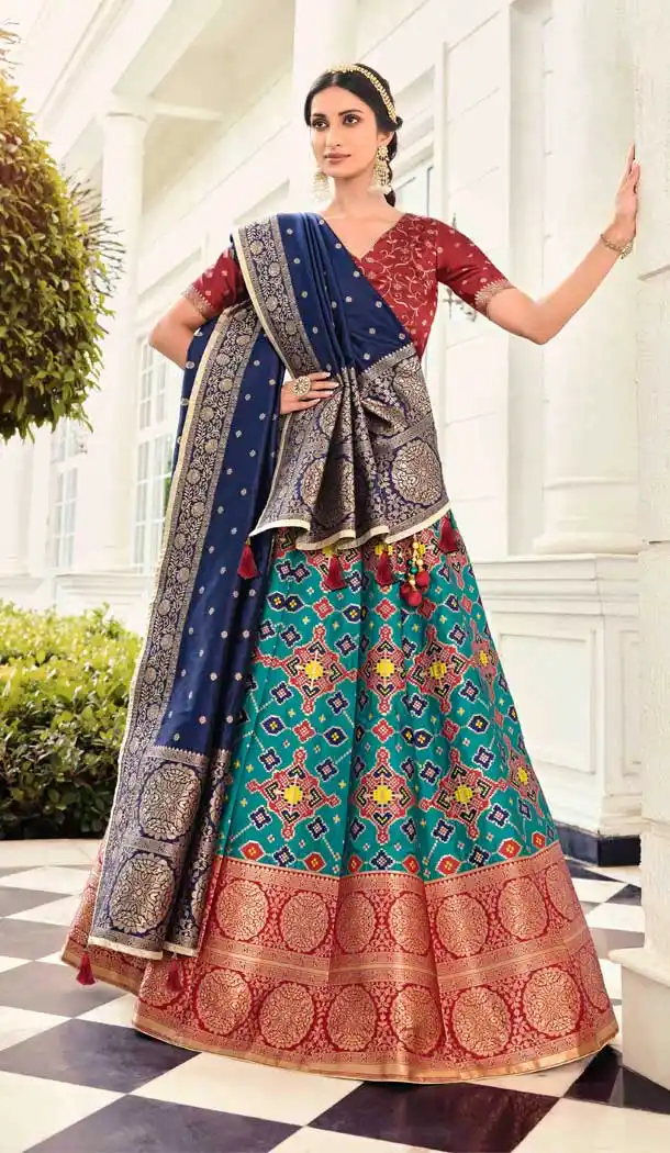 Rama Color Banarasi With Tassels Designer Party Wear Lehenga Choli - 2618140764