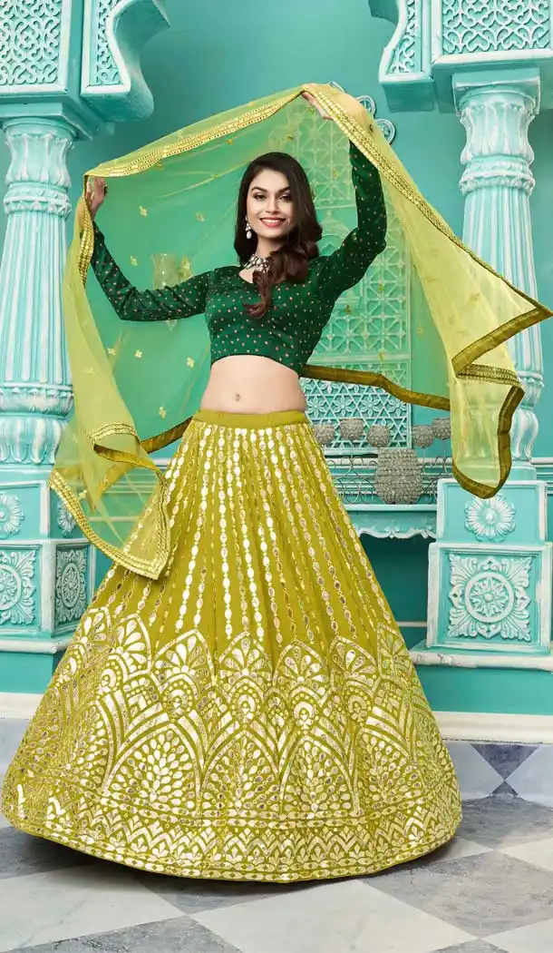 Floracance Green Color Georgette Designer Wedding Wear Lehenga Choli - 2619140769