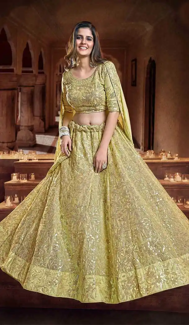 Dark Yellow Color Georgette Designer Wedding wear Lehenga Choli - 2620140772