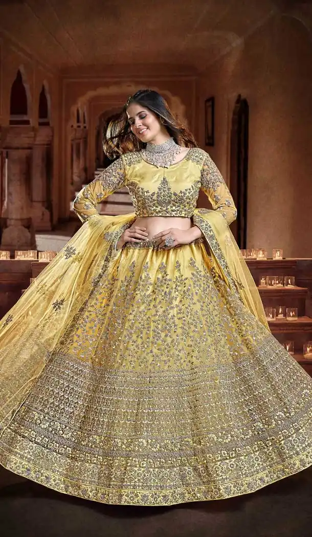 Yellow Color Soft Net Designer Wedding wear Lehenga Choli - 2620140773