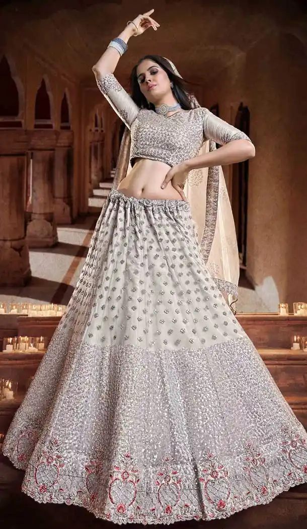 Gray Color Soft Net Designer Wedding wear Lehenga Choli - 2620140775