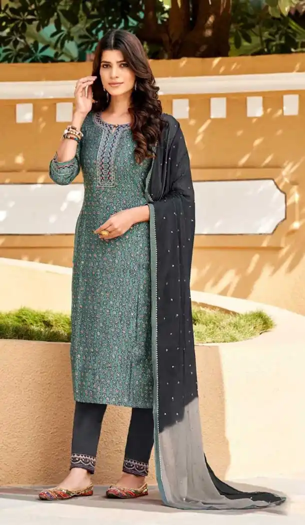Teal Color Trendy Premium Modal Silk Designer Evening Wear Salwar Suit - 2586140414