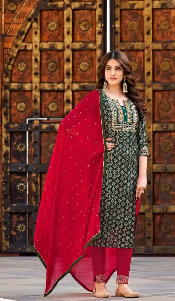 Forest Green Color Trendy Premium Modal Silk Designer Evening Wear Salwar Suit - 2586140415