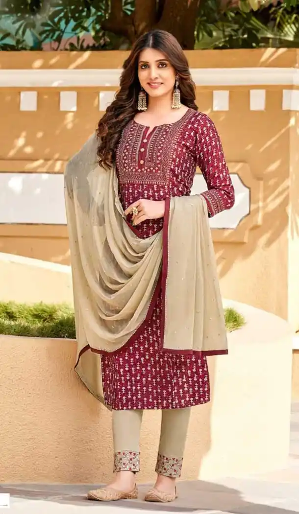 Maroon Color Trendy Premium Modal Silk Designer Evening Wear Salwar Suit - 2586140417