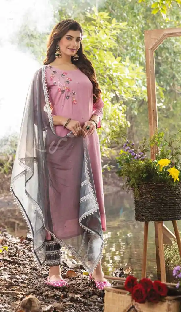Pink Color Premium Muslin Designer Plus Size Office Wear Churidar Suit - 2591140454