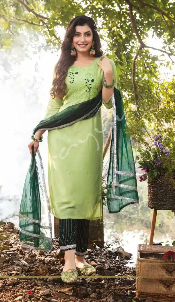 Pista Color Premium Muslin Designer Plus Size Office Wear Churidar Suit - 2591140456